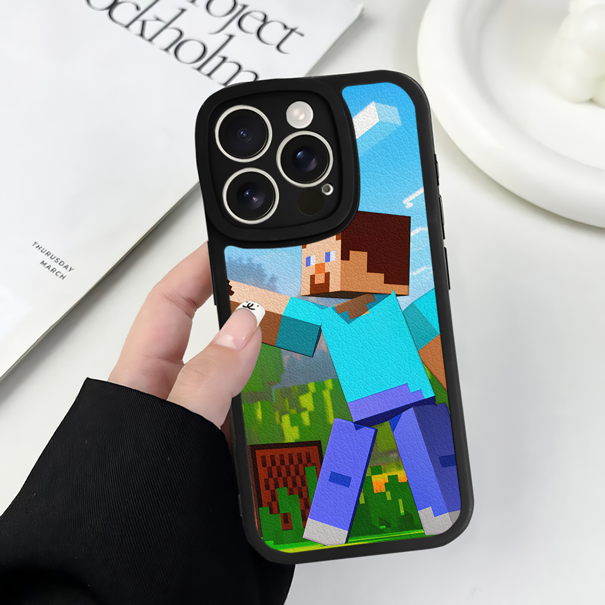 （画像用） マインクラフト ブロックの世界 Minecraft MC Block world 【iPhone 16シリーズ対応】シリコンスマホケース（レザー調） 材質：シリコン